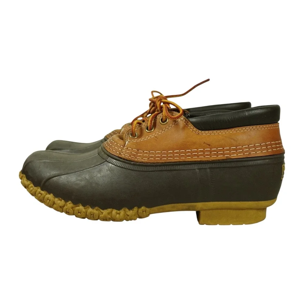 VTG LL Bean Duck Moc Boots Mens 12 M Black Tan Unlined Maine Hunting USA Shoes